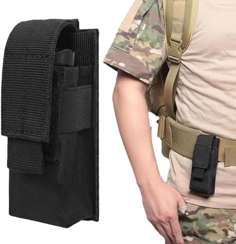 VAEIORP 1 Pcs Pochette Tactique Extérieure pour Lampe de Poche, Porte-Lampe Tactique, Étui Multifonction pour Couteau ou Chargeur, Nylon Résistant et Imperméable (14 x 5,5 x 4 cm)