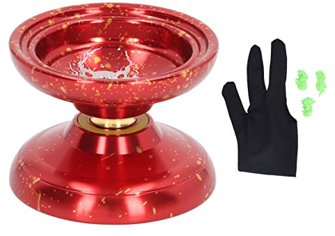 Nicht reagierender Yoyo-Ball, Yoyo-Spielzeug aus Aluminiumlegierung mit 3 Saiten und Handschuh, fortschrittliches Yoyo für Stabilität und Leistung, Shock Metal Yoyo für Training (Rot)