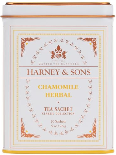 Harney & Sons Chamomile Herbal Tea, 20 Sachets in Classic Tin – Premium Egyptian Chamomile, Caffeine-Free, Relaxing Floral Herbal Tea