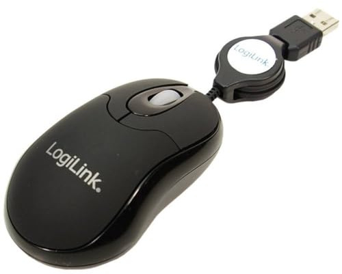 LogiLink Maus optisch USB Mini mit Kabeleinzug, ID0016, schwarz