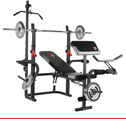 Hammer Hantelbank Bermuda XT Pro, schwarz/rot/silber, 180 x 131 x 200 cm