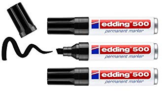 edding 500 marcador permanente - negro - 3 rotuladores - punta biselada 2-7 mm - resistente al agua, de secado rápido, rotuladores indelebles - para cartón, plástico, madera, metal, vidrio