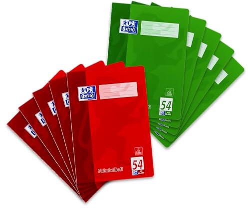 Oxford Vokabelheft, A4, Lin. 54 (3 Spalten), 40 Blatt, rot und grün, 10 Stück