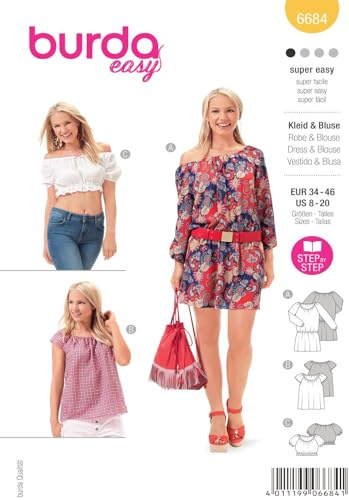 burda easy Papier-Schnittmuster Damen Sommerkleid & Bluse #6684 Gr. 34-46 | für Nähanfänger:innen