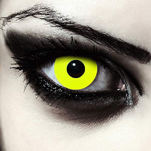 Designlenses, Dos lentillas de color amarillo totalmente para Halloween exorcista zombie disfraz lentes sin dioprtías/corregir + gratis caso de lente „Yellow Bigeye