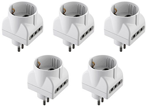 Electraline 92295 Set 5 Adattatori 3 Posti 1 Schuko + 2 10A, Bianco, Confezione da 5