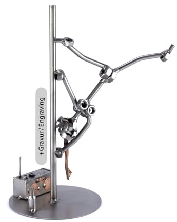Steelman24 Schraubenmännchen Pole Dance mit Radio mit persönlicher Gravur | Made in Germany,Handarbeit,Geschenkidee,Stahlfigur,Metallfigur