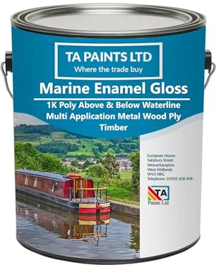 T A Paints Ltd Marine Boat & Barge Paint Multi Purpose Marine Gloss Paint Wood Metal Above Below Waterline Cruisers Canal Barge Narrow Boats (5 Litre, White)