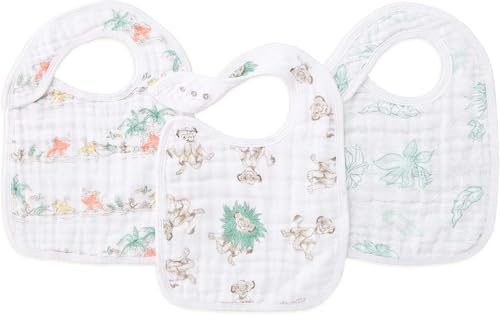 Aden + Anais 3er-Pack Baumwoll-Musselin-Lätzchen mit Knöpfen, saugfähige Baumwolllätzchen, Spucktücher für Neugeborene, 0-36 Monate, Disney Baby Print – Der König der Löwen, DISN405G, 30 x 22 cm