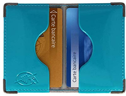 Color Pop Etui 2 Cartes bancaires blindé (Anti-RFID) - Fabrication française - Protection des données bancaires (Bleu Canard - PVC Vernis) - 9,7 x 6,5 x 0,5 cm