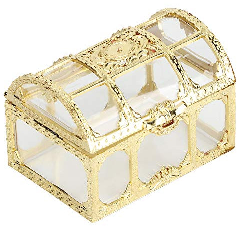 12 stücke Platz Schatztruhe Form Hochzeit Pralinenschachtel Pralinenbehälter Glas Dekoration Geschenk für Kindertag Hochzeit MEHRWEG VERPAKUNG(Gold)