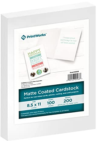 PrintWorks White Matte Cardstock 8.5 x 11 - 100 Sheets - 200 gsm Paper/110 lb Cardstock - Prints Like Matte Photo Paper - Ideal for School & Crafts - Photo Card Stock Made in the USA (00568)