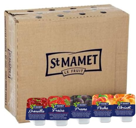 St MAMET les Vergers - Confiture de Fruits Assortis Abricot/Fraise/Prune/Groseille/Pêche - Lot de 150 pots en plastiques de 25 grammes