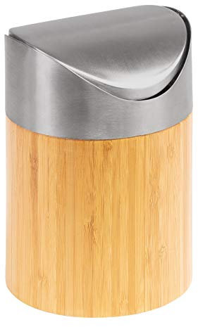 Westmark Pattumiera da tavolo/cosmetici, coperchio oscillante, inserto in plastica, capacità: circa 0,8 litri, ø 12 cm, bambù/acciaio inossidabile/plastica, tapas + Friends, marrone