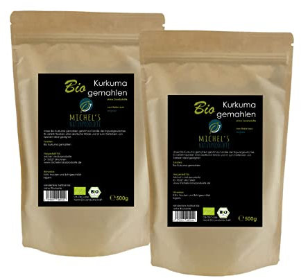 Michel´s Naturprodukte Bio Kurkuma Pulver 1kg (2x500g) Rohkostqualität Gewürz Indischer Safran Gelbwurzpulver Curkuma Curcurmin