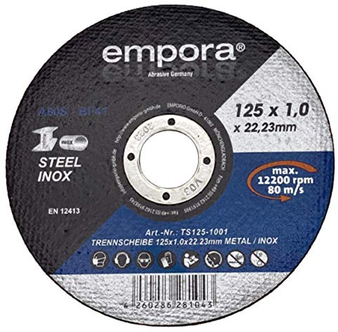 EMPORA Trennscheibe 125 mm - Trennscheibe für Winkelschleifer - Flexscheibe - Schruppscheibe - INOX STAHL METALL Ø125 mm x 1,0 mm x 22,23 mm - max. 13300 RPM - 80 m/s - EN. 12413