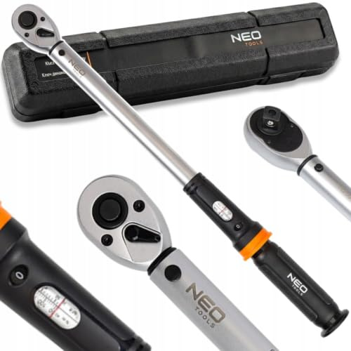 NEO TOOLS Drehmoment-Schlüssel 1/2-Antrieb, Genauigkeit +/- 3%, in 4 Größen erhältlich, mit umsteckbarer Knarre 45 Zähne, mechanische Wertanzeige, Werkzeug aus CrV-Stahl, Kunststoffgriff