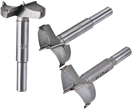 sourcing map Forstner Wood Boring Drill Bits 38mm 40mm 42mm Dia. Hole Saw Carbide Alloy Steel Tip Round & Hex Shank Cutting for Hinge Plywood Wood Tool 3in1 Set