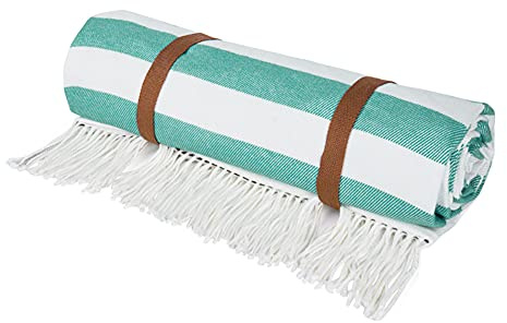 Wasserdichte Picknickdecke, Streifen Stranddecke Mit Quasten Sanddicht Tragbar Faltbar Waschmaschinenfest Groß Teppich Zum Camping Reise Wandern Garten 190X200Cm