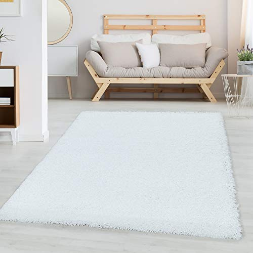 Carpettex Hochflor Teppich Läufer 80 x 150 cm Weiß - Flauschiger Teppich Extra Weich und Pflegeleicht - Shaggy Teppich Modern Einfarbig Design - Teppich für Schlafzimmer, Esszimmer und Wohnzimmer