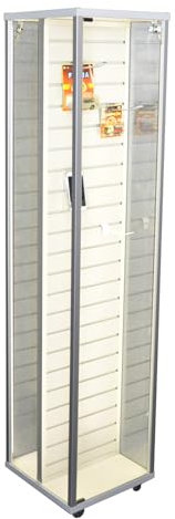 MHN Glasvitrine T 41,7 x B 41,7 x H 183 cm - schmale zweiseitige Alu Ausstellungs-Vitrine mit Lamellenwand abschließbar - Vitrine mit Lamellen - ohne Beleuchtung
