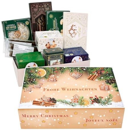 Lebkuchen-Präsent mit Gebäckmischung, ca. 1.350 g, Frohe Weihnachten | LEBKUCHEN WELT Gefüllt mit Elisen und weiteren Köstlichkeiten – Festliche Geschenkverpackung, ideal als Weihnachtspräsent