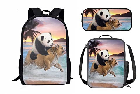 Pizding Schulrucksack für Teenager, Mädchen, Schultaschen mit Lunch-Etui, Federtasche, Halter, langlebig, lässig, Tagesrucksäcke, 3er-Pack, panda, 42
