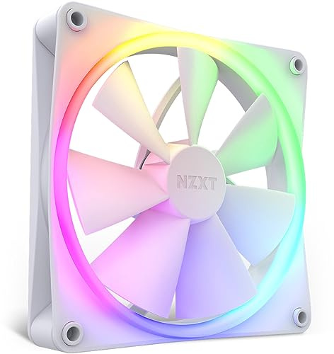 NZXT F140 RGB - 140mm PWM RGB PC Case Fan - White | 140mm PWM RGB fan with advanced lighting customization and whisper-quiet cooling. CAM-compatible lighting.