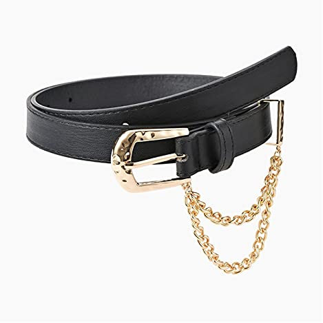 SHANGMAOYO gürtel Damen Mode Punk Frauen Gürtel Gold Pin Schnalle mit Kettenhüftungsgurt All-Match Jeans-Taillenbund Belt Women (Belt Length : 105cm, Color : Black)