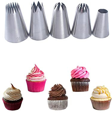 Juego de boquillas de tubería extragrandes, kit de boquillas de tubería de pasteles, puntas de tubería de glaseado de acero inoxidable, boquillas grandes para decoración de pasteles, 5 piezas