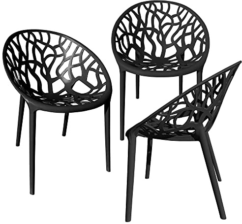 TRISENS Gartenstuhl Kunststoff Stapelstuhl Bistrostuhl Küchenstuhl Stuhl Stapelbar, Farbe:Schwarz, Menge:3 St.