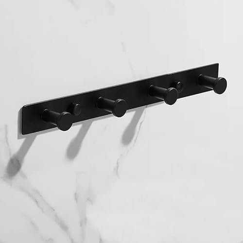 YUET Coat Hook Bathroom Towel Hooks Wall Mounted Screw in & Stick on Door or Robe Hook- Heavy Duty for Wall Hanger - Stainless Steel Holder in Bedroom or Kitchen for Clothes, Hats (4 Hooks, Black)