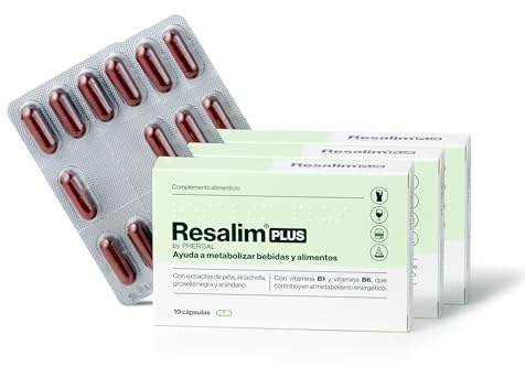 Resalim PLUS - Complemento Alimenticio para Ayudar a Metabolizar Bebidas y Alimentos, Ayuda a disminuir el cansancio y la fatiga - Pack de 3