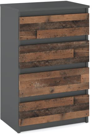 MRBLS Kommode mit 4 Schubladen Sideboard Schubladenschrank Kleiderschrank Modern Möbel mit Schubladen für Ihr Schlafzimmer (Anthrazit - Industrial/Grau Matt - Old Style) – 60 x 92,5 x 33,5cm (B/H/T)