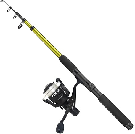 FLADEN Angeln Charter II 2,4 m Teleskoprute & Spinnrolle Combo – leicht, beidhändig tragbar, Graphit – perfekt für Salz & Süßwasser – Raubfische – 8/120 Monofile Schnur – 63,5 cm Retrieve