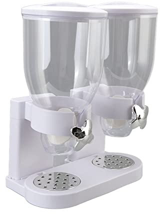 Recipientes dobles dispensadores de cereales, contenedor para contenedores de trigo con funcionamiento a torsión hermética, ABS, funda para alimentos, dispensador de alimentos secos para (blanco)