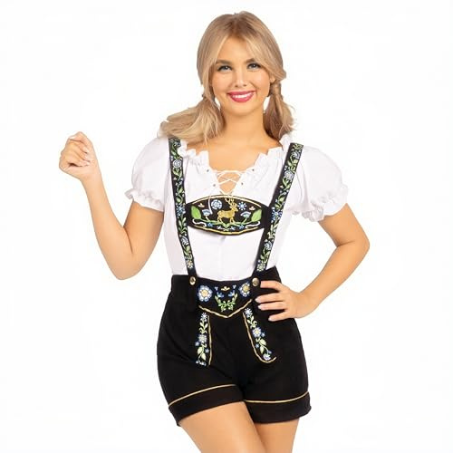 Spooktacular Creations Deutsches Oktoberfest Biermädchen Kostümset, schwarze Hose und weißes Hemd für Erwachsene, Halloween Ankleideparty, Cosplay