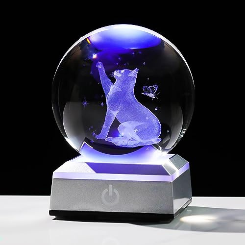 Ornalrist 8cm Crystal Ball 3D Cat Gifts for Women on Birthday Christmas
