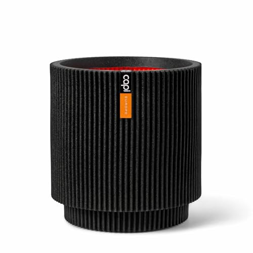 Capi Europe - Gefäß Zylinder Groove NL - 35x38 - Schwarz - Blumentopf für den Innen- und Außeneinsatz - Übertopf - Pflanztopf - Pflanzgefäß - Kunststoff - KGVBL882