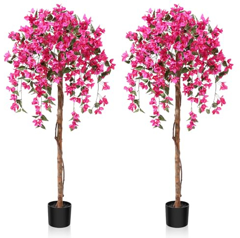 Fopamtri Kunstpflanze Kunstbaum mit Blüten 150 cm Künstliche Pflanzen im Topf Groß Rosa Fake Pflanzen für Indoor Outdoor Schlafzimmer Büro Garten Dekoration (2 Stück) | Künstliche Pflanzen Groß Rosa Fake Pflanzen für Indoor Outdoor Schlafzimmer Büro Garten Dekoration