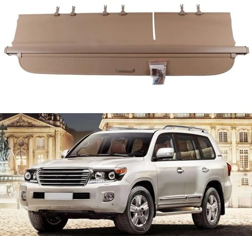 BAGLEV Auto Baule Posteriore Pacco Ripiano,Copertura del vano di carico dell'auto,per Toyota Land Cruiser LC200 Fj200 200 2008-2021 Mensola Cappelliera Retrattile Accessori Interni, A/Beige