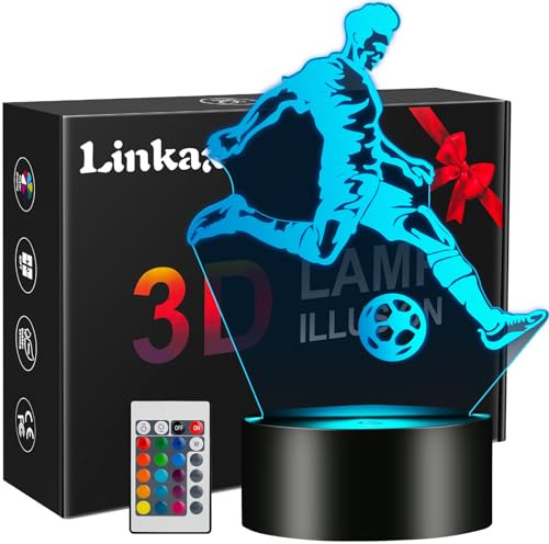 Linkax Football Gifts for Boys, Easter Gifts for Teens Boys, 3D Illusion Night Lamp, Football Night Light for Girls Room Decor, 16 Colors Change 6 7 8 9 10 Year Old Boy Birthday Gifts