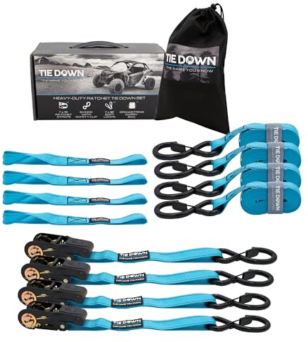 Tie Down 1 inch x 15 ft Blue Ratchet Strap, 4-Pack Kit - 2200 lbs. Breaking Load Limit