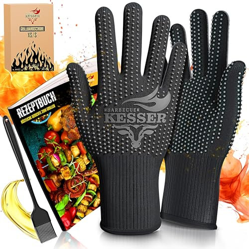 KESSER® Guanti da barbecue resistenti al calore fino a 500° | Guanti da forno traspiranti e con manico antiscivolo | Guanti in tessuto aramidico | Guanti da camino lavabili in lavatrice