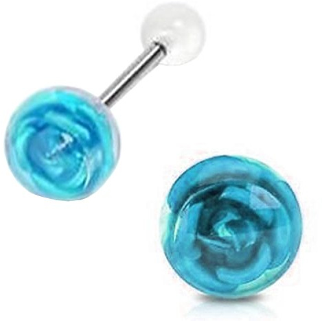 Piersando Piercing Zunge Intim Oral Ohr Tragus Zungenpiercing Ohrpiercing Stecker Stab Stylisches Barbell Kugel mit Rosen Blüte Inlay