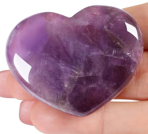 45 mm Amethyst Herz Kristall Edelsteine Geschenke für Frauen Mama Oma | AWARDSEN Herzsteine Kristalle Reiki Heilsteine Handschmeichler Stein für Valentinstag, Jahrestag, Geburtstage und Muttertag