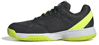 adidas Unisex - Bambini Courtflash Kids Tennis Shoes, Carbon/Iron Metallic/Lucid Lemon, 32 EU