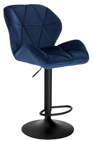 WOLTU Barhocker, Barstuhl Höhenverstellbar, Samt-Bezug, Blau | Drehbarer Bar Stool mit Rückenlehne, Fußstütze, Robuster Metallrahmen, für Küche und Hausbar