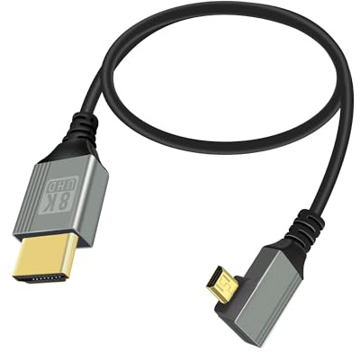 RIIEYOCA Cable Adaptador Micro HDTV a HDTV, Ángulo Izquierdo 90°, 8K@60Hz 4K@120Hz 48Gbps Alta Velocidad 2.1, Conector Macho a Macho (0,5 m)