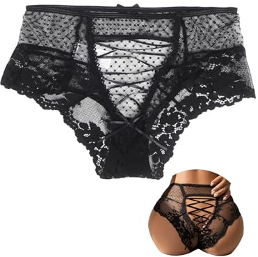 ohmydear French Knickers Women Plus Size Lace Thongs Sexy G String Bikini Black Underwear Ladies Knickers Cute Femboy Panties Hollow Out Briefs Size 24